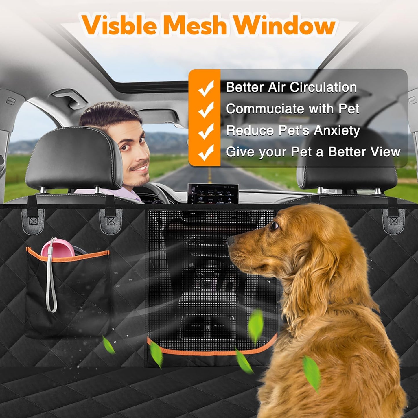 Waterproof Dog Car Seat Cover with Hammock Design and Mesh Window - Heavy Duty Anti-Scratch Nonslip Protector for Back Seats of Cars, Trucks, and SUVs