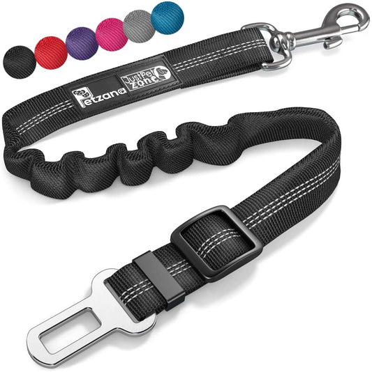 Adjustable Elastic Dog Seat Belt with Bungee Buffer | Car Travel Accessory (Black)