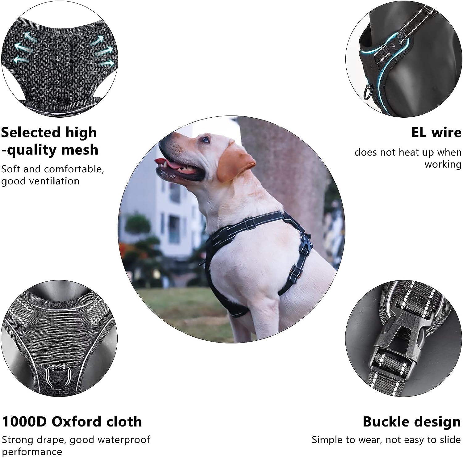 No Pull Dog Harness with Adjustable Breathable Vest, 3 Light Modes, Control Handle, and Reflective Strap for Small, Medium, and Large Dogs