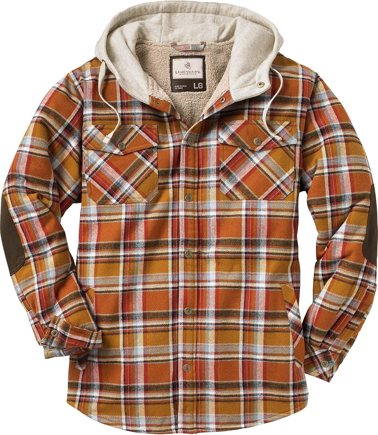 Men's Berber Lined Hooded Flannel Shirt Jacket