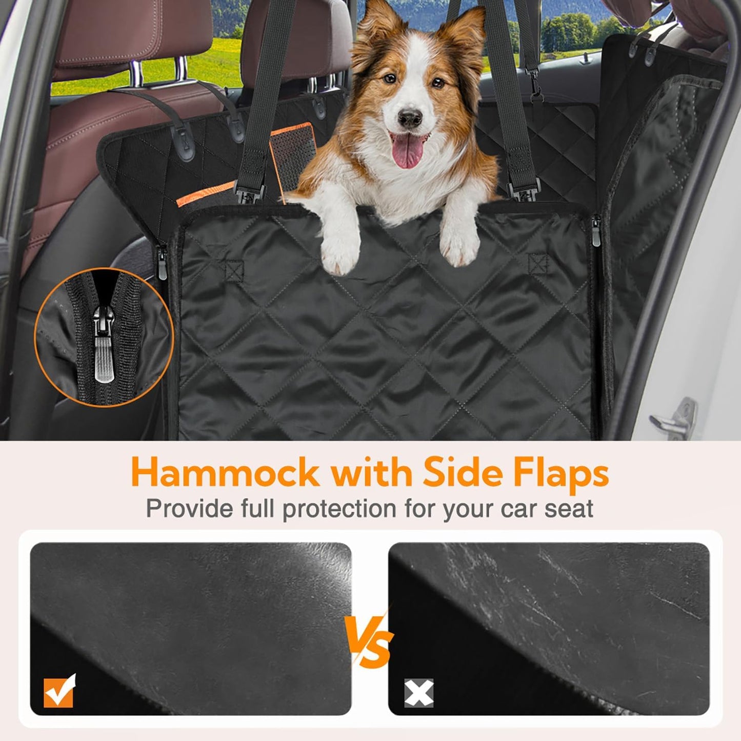 Waterproof Dog Car Seat Cover with Hammock Design and Mesh Window - Heavy Duty Anti-Scratch Nonslip Protector for Back Seats of Cars, Trucks, and SUVs